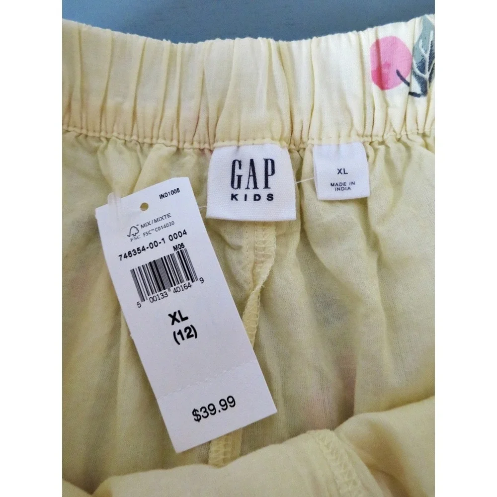 NWT Gap Kids Girls 12 (XL) Yellow Cherry Print Tiered Ruffle Skort Skirt